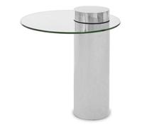 Orsina Clear Glass Side Table With Silver Base, Round Tempered Glass C Shape Accent Table, Steel Silver Finish