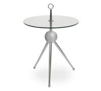 Orsina Clear Glass Stainless Steel Silver Frame Side Table, Tripod Stand Modern Accent Table, Round Glass Side Table