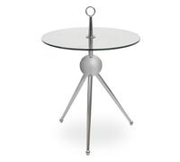 Orsina Clear Glass Stainless Steel Silver Frame Side Table, Tripod Stand Modern Accent Table, Round Glass Side Table Orsina Silver