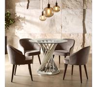 Orsina Clear Glass Top & Silver Hourglass Base Dining Table, Spacious Lounge Table, Table For Patio, Kitchen Table