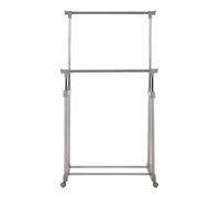 Orsina Clothes Rack Clothes Hanging Double Rail With Wheels in Silver Orsina Silver