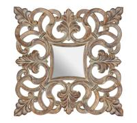 Orsina Coastal Wall Mirror With Weathered White Wood Effect,square Mirror With Floral Vine Border For Gifting