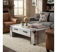 Orsina Coffee Table, Industrial Coffee Table, Aluminium Plated Silver Coffee Table, Modern Coffee Table With Storage