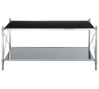 Orsina Coffee Table With 2 Black Mirrored Glass Shelves, Nickel Stainless Steel Table, Functional 2-Tier Table