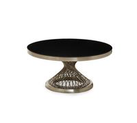 Orsina Coffee Table With Silver Base, Round Black Glass Top Modern Coffee Table, Contemporary Coffee Table