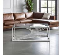 Orsina Coffee Table With Silver Finish Frame, Modern Coffee Table With Glass Top, Staircase Hallway Coffee Table