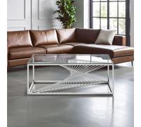 Orsina Coffee Table with Silver Finish Frame, Modern Coffee Table with Glass Top, Staircase Hallway Coffee Table Orsina Silver