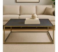 Orsina Coffee Table With Textured Shagreen Top, Deep Gold Iron Frame With Minimalist Design, Low Profile Table in Brown Orsina Brown