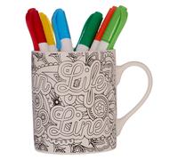 Orsina Colour Your Life Outside The Lines In Mug, Bone China Mug With Floral Design & Six Colouring Pens, Coffee Cup Orsina Multicolor