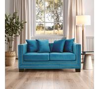 Orsina Comfortable 2 Seater Cyan Blue Velvet Sofa, Stylish Mid Century Sofa For Bedroom, Functional 2 Seater Sofa