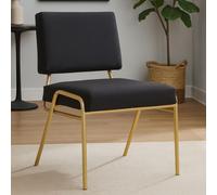 Orsina Comfortable Black Linen Chair, Elegant Design Comfortable Chair For Bedroom, Gold Finish Accent Chair Orsina Black