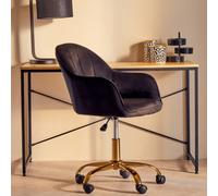 Orsina Comfortable Black Velvet And Gold Base Home Office Chair, Ergonomic Work From Home Chair, Movable Chair