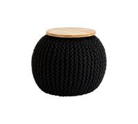 Orsina Comfortable Black Woven Pouffe, Plump Round Body Pouffe For Bedroom, Chunky Pattern Pouffe For Livingroom