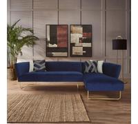 Orsina Comfortable Dark Blue Velvet 5 Seat Corner Sofa, Mid Century Sofa For Bedroom, Sturdy 5 Seater Sofa