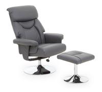 Denton Grey Leather Effect Reclining Chair with Footstool, Grey