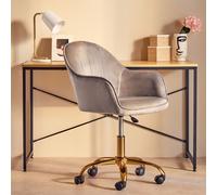 Orsina Comfortable Grey Velvet & Gold Base Home Office Chair, Ergonomic Work From Home Chair, Movable Chair Orsina Grey