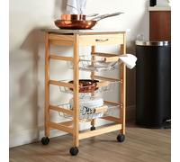 Orsina Compact Build Glenn 3 Wire Baskets Pinewood Kitchen Trolley, Sturdy Kitchen Trolley For Entertaining Guests in Natural Orsina Natural