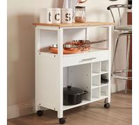 Orsina Compact Design White & Bamboo Top 1 Drawer Kitchen Trolley, Sturdy Kitchen Trolley For Entertaining Guests Orsina White