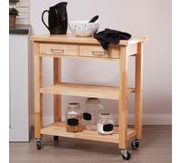 Premier Housewares Kitchen Trolleys With Wheels Heave Wood Drinks Trolley Portable Kitchen Trolley with Worktop and Storage 87 x 80 x 40 cm