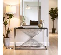 Orsina Console Table with Gold Finish Frame, Modern Console Table with Glass Top, Staircase Hallway Console Table in Silver Orsina Silver