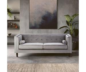 Orsina Contemporary 3 Seat Grey Velvet Sofa, Velvet Upholstered Mid Century Sofa, Refined Sofa For Livingroom