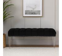 Orsina Contemporary Black Velvet Bench, Button Tufted Upholstered Bench With Clear Acrylic Legs, Hallway Seating