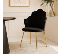 Premier Housewares velvet dining chair/Lian black dining chair with luxe accent for dining room/Scalloped back dining and kitchen chair W58 x D62 x H94cm