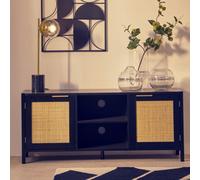 Orsina Contemporary Black Wood Media Unit, Durable Mdf Constructed Modern Tv Cabinet, Functional Media Unit