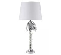 Orsina Contemporary Chrome Table Lamp With Palm Tree Base, Luxe Metal Table Lamp With White Fabric Shade