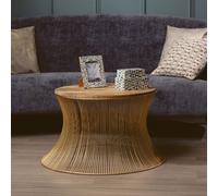 Orsina Contemporary Coffee Table with Gold Iron Frame, Hourglass Shape Coffee Table with Natural Wooden Top Orsina Gold