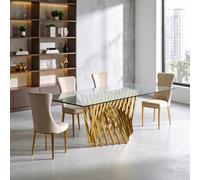 Orsina Contemporary Design Tempered Glass Top Dining Table With Gold Finish Frame, Durable Constructed Dining Table