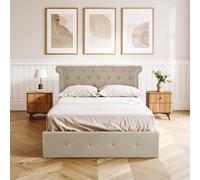 Orsina Contemporary Double Ottoman Bed, Elegant Winged Headboard in Grey Orsina Grey Double