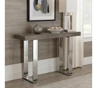 Orsina Contemporary Grey Elm Wood Console Table, Luxe Natural Elm With Stainless Steel Legs, U-Shape Hallway Table