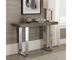 Orsina Contemporary Grey Elm Wood Console Table, Luxe Natural Elm With Stainless Steel Legs, U-Shape Hallway Table