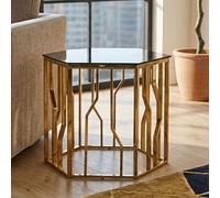 Orsina Contemporary Hexagonal Side Table, Sturdy Metal Side Table For Livingroom, Hexagonal Design Bedside Table in Gold Orsina Gold