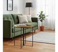 Orsina Contemporary Large Brass And Black Finish Side Table, Round Top Small Lounge Table, Sleek Bed Side Table