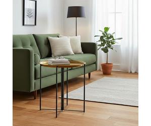 Orsina Contemporary Large Brass And Black Finish Side Table, Round Top Small Lounge Table, Sl ed Side Table