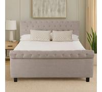Orsina Contemporary Light Grey Double Ottoman Bed, Elegant Diamond Patterned Bedroom Bed, Ottoman Stud Detailed Bed
