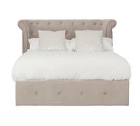 Orsina Contemporary Mink Double Ottoman Bed, Elegant Winged Headboard Bedroom Bed, Ottoman Stud Detailed Bed