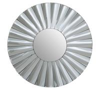 Orsina Contemporary Round Silver Wall Mirror, Sculptural Decorative Mirror With Radial Pattern, Statement Wall Décor