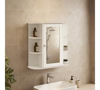 Premier Bathroom Mirror Cabinet, Mirrored Door, White - 6 Shelves