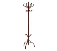 Orsina Contemporary Walnut Finish Solid Birchwood Coat Stand, Integrated Umbrella Holder Coat Stand For Bedroom