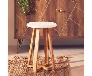Orsina Contemporary White And Natural Bamboo Round Stool, Durable Round Stool For Kitchen, Versatile Kitchen Stool