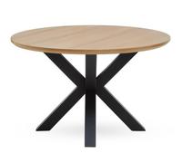 Orsina Contemporary Wood Veneer Top Dining Table With Black Metal Legs, Elegant Dining Table, Sturdy Modern Table