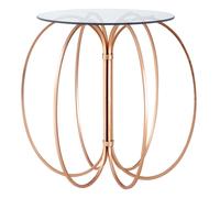 Orsina Convex Table with Rose Gold Iron Frame, Circular Iron Accent Table with Glass Top, Boutique Modern Side Table Orsina Gold