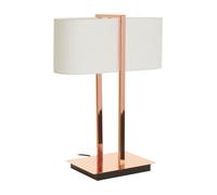 Orsina Copper Finish Table Lamp, White Linen Shade Contemporary Table Light, Minimal Lighting With Square Base in Rose Gold Orsina Rose Gold