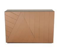 Orsina Copper-Gold Finished Console,mirrored Cabinet With Symmetrical Glass Motifs,metallic Chest,hallway Console