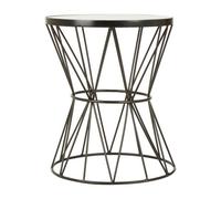 Orsina Corset Base Side Table, Metallic Round Table With White Marble Top, Decent Black Finish Bedside Table