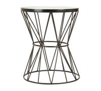 Orsina Corset Base Side Table, Metallic Round Table With White Marble Top, Decent Black Finish Bedside Table Orsina White