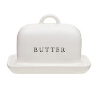 Orsina Cream Butter Dish With Lid,ceramic Butter Keeper With Debossed 'butter' Text,accessory For Butter Storage